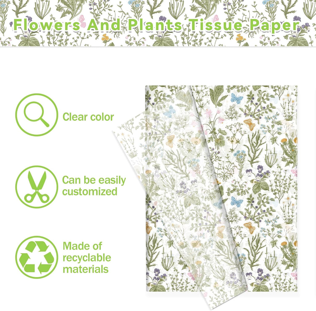 50 Sheets Vintage Wildflower Tissue Paper - 20x28 Inch Wild Floral Art Tissue Spring Wrapping Paper with Delicate