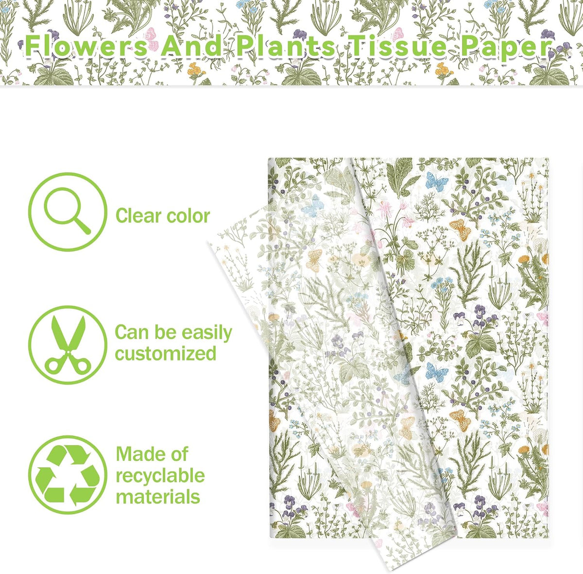 50 Sheets Vintage Wildflower Tissue Paper - 20x28 Inch Wild Floral Art Tissue Spring Wrapping Paper with Delicate