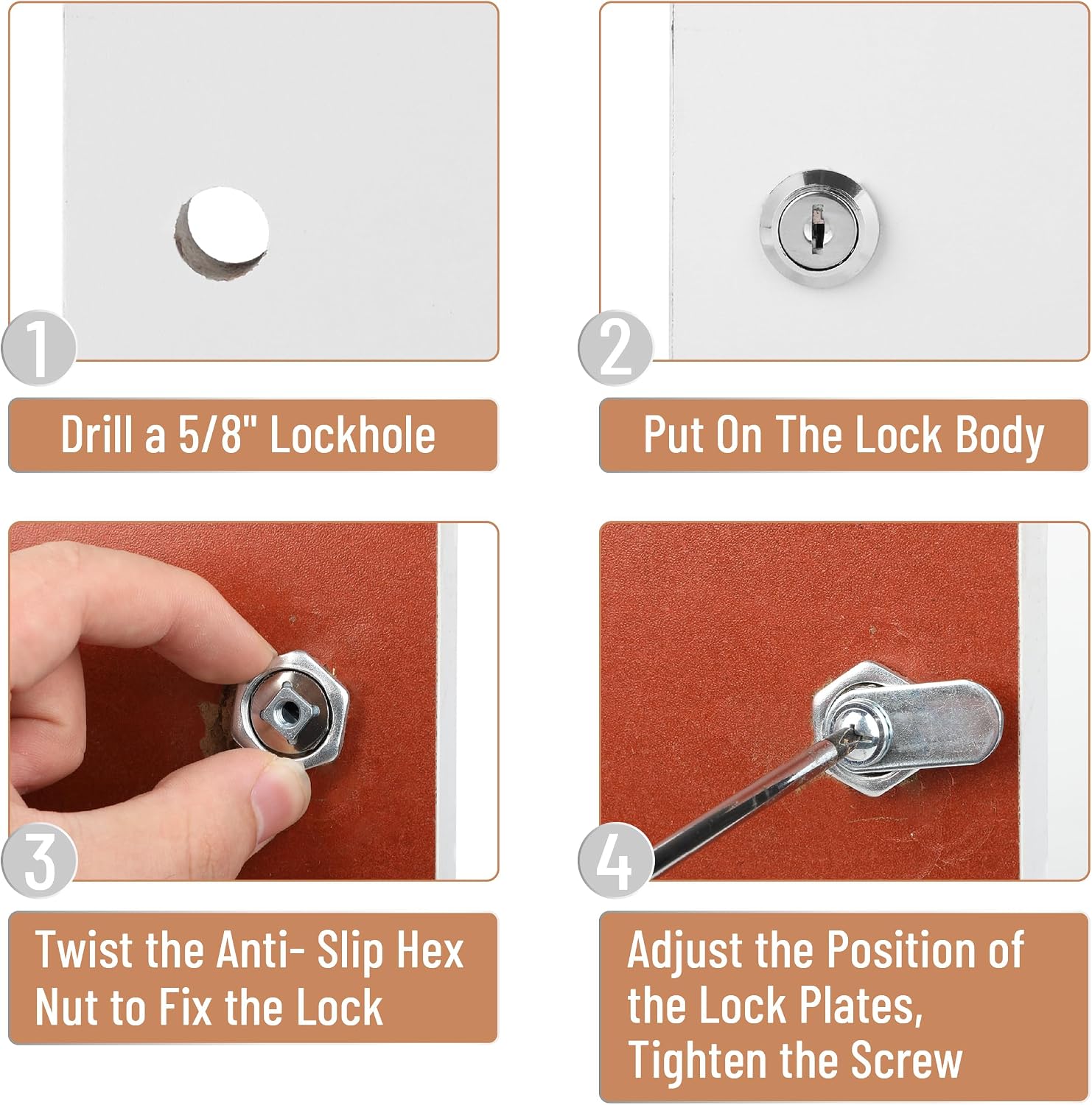 Bates- Cabinet Locks with Keys, 5/8" Long, 3 Pack, Cam Locks for Cabinets Keyed Alike, File Cabinet Lock with Key