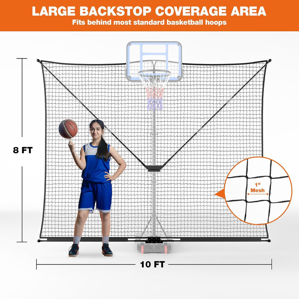 10x8FT Basketball Return Backstop Net, Hoop Rebounder | Foldable basketball return net designed for round and square