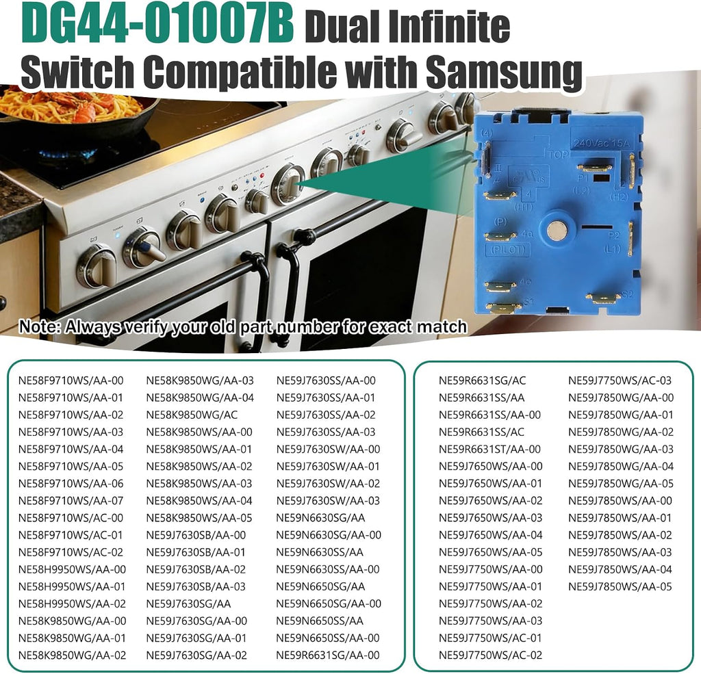DG44-01007B Triple Burner Switch for Samsung Range, Replace DG44-01007A