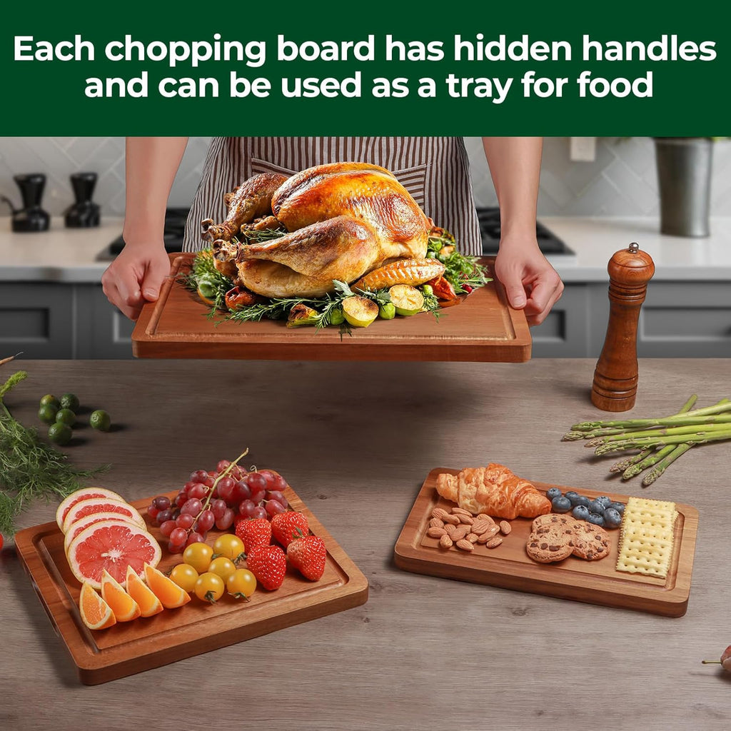 Wood Cutting Boards for Kitchen, Acacia Wooden Cutting Board Set, Charcuterie Board, Large Solid Chopping Board for