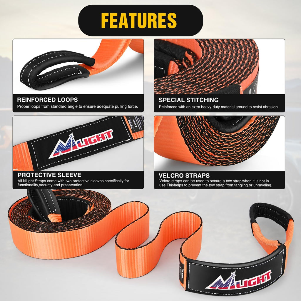 3" x20' Tow Strap Kit 2" Receiver 3/4" Anti-Theft D-Ring Shackles