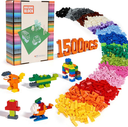 Classic 1500 Pieces Building Bricks Kit Basic Brick Set for Kids Creative Play, Compatible with All Major Brands
