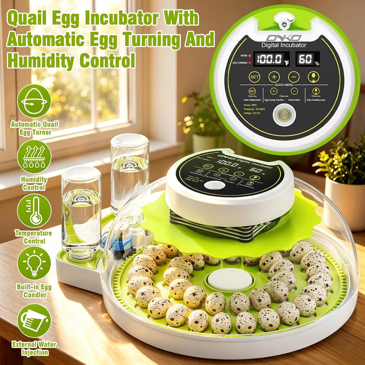 Quail Egg Incubator for Hatching 40 Quail Eggs with Automatic Turner