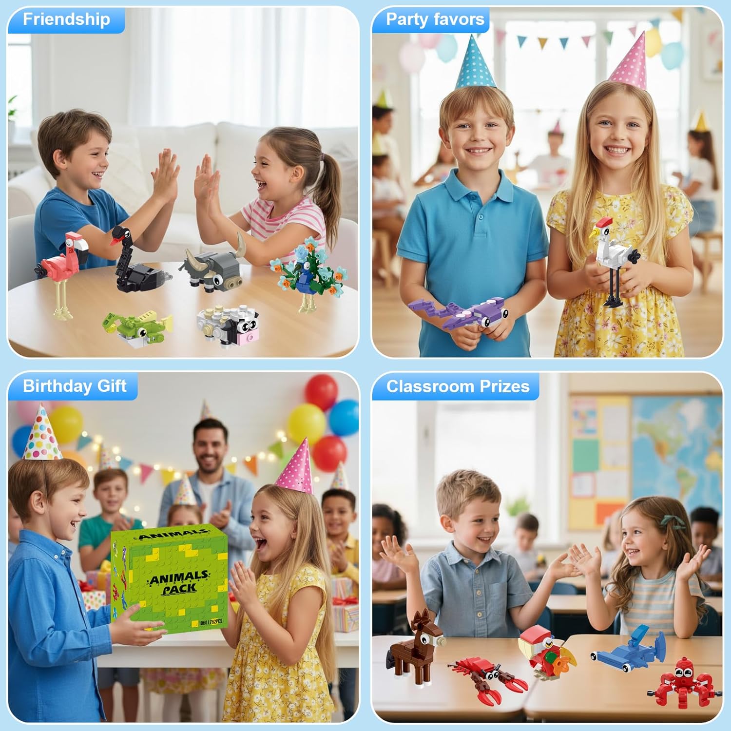 Mini Animals Building Blocks Set, 24 Pack Party Favors for Kids Goodie Bag Fillers and Classroom Prizes, Unique