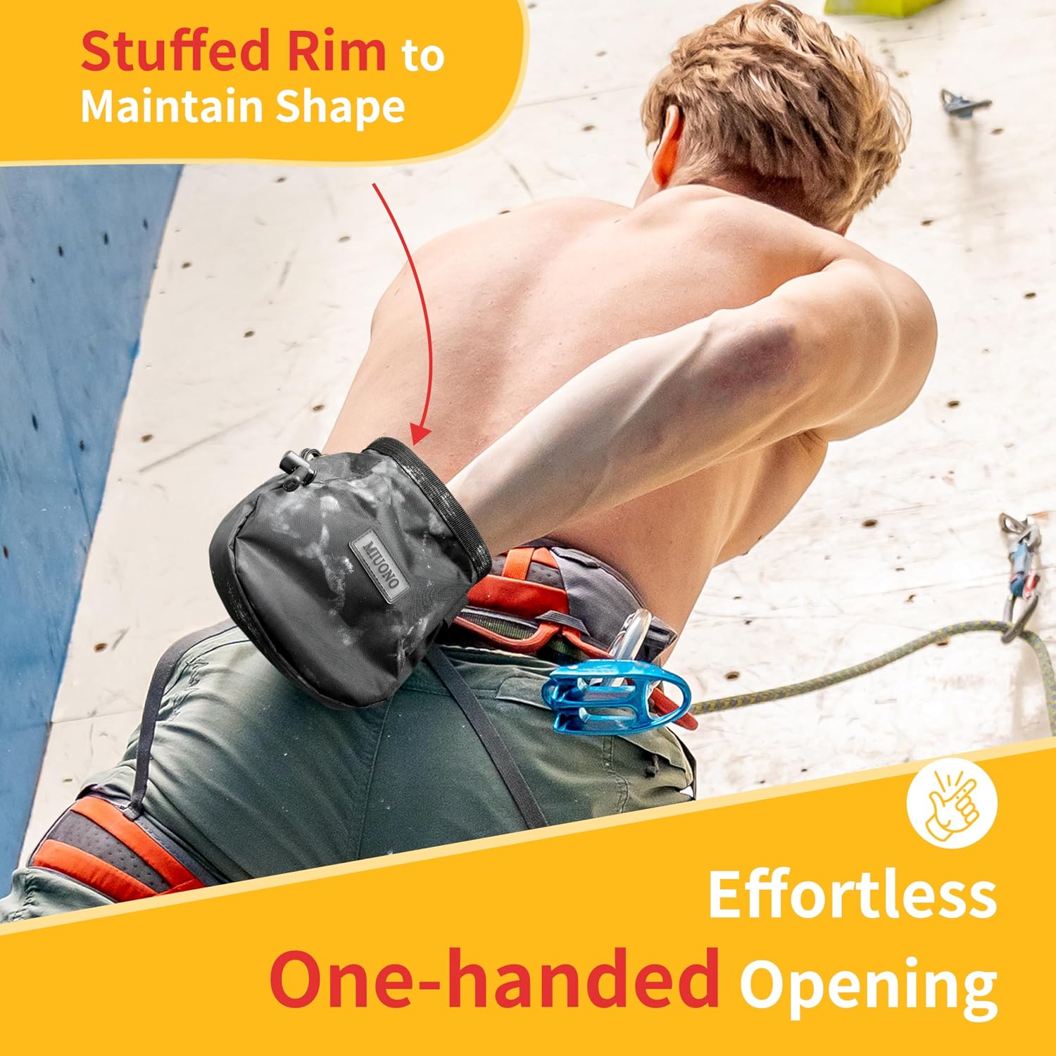 Chalk Bag for Rock Climbing, Climbing Chalk Bag Brush Loop and Zippered Pocket for Bouldering, Gym, Cross Fit, Weight