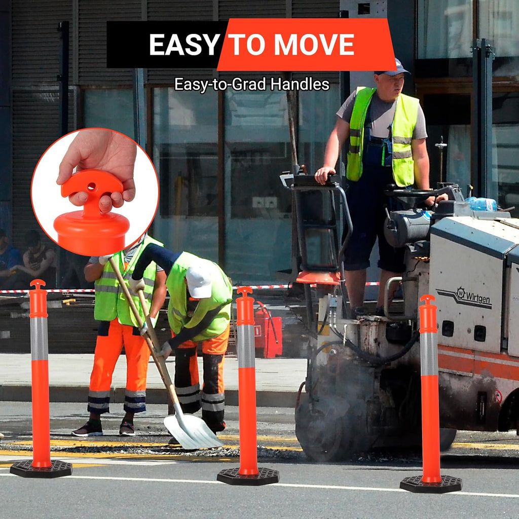 Delineator Post with Base 6 Pack, 45 Inch Portable Orange Traffic Delineator Posts Cones with Reflective Collars for