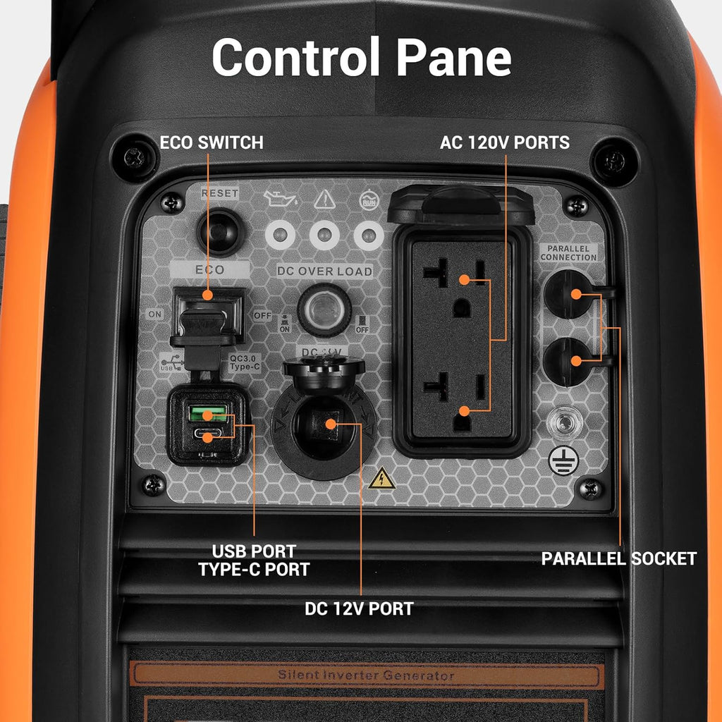 2800-Watts Portable Inverter Generator, Gas Generators for Home Use, Camping, Super Quiet Emergency Home Backup, with