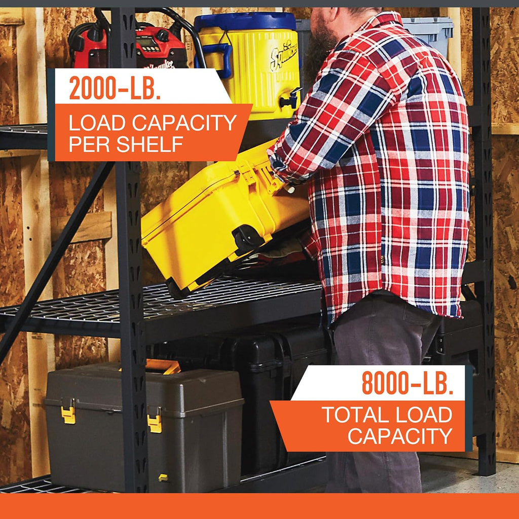 4-Tier Industrial Steel Shelving Unit, 8,000-Pound Load Capacity, Garage Storage Rack, 77" W x 24" D x 72" H |
