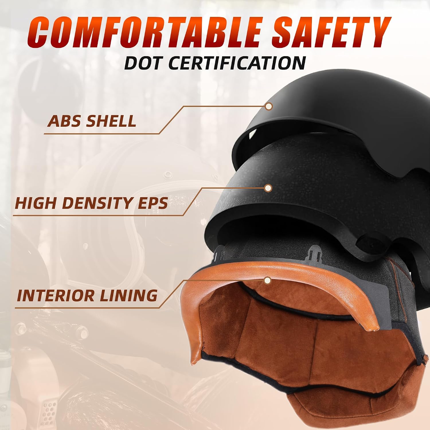 3/4 Open Face Motorcycle Helmet DOT Approved Retro Cruiser Moped | Classic Half Motorcycle Helmets With Sun Visor &