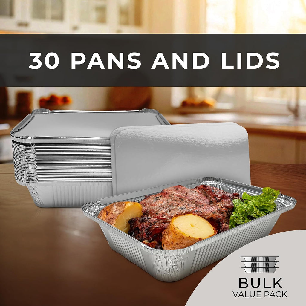 Aluminum Foil Pans with Lids 8x6 (30 Pack) Meal Prep Food Containers