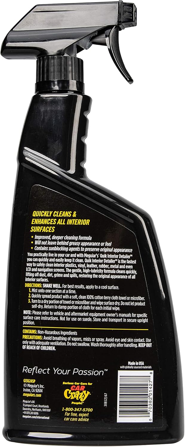 Quik Interior Detailer Cleaner, Quick Detailer Spray Cleans And Refresh Car Interiors, Use On Plastics, Leather &