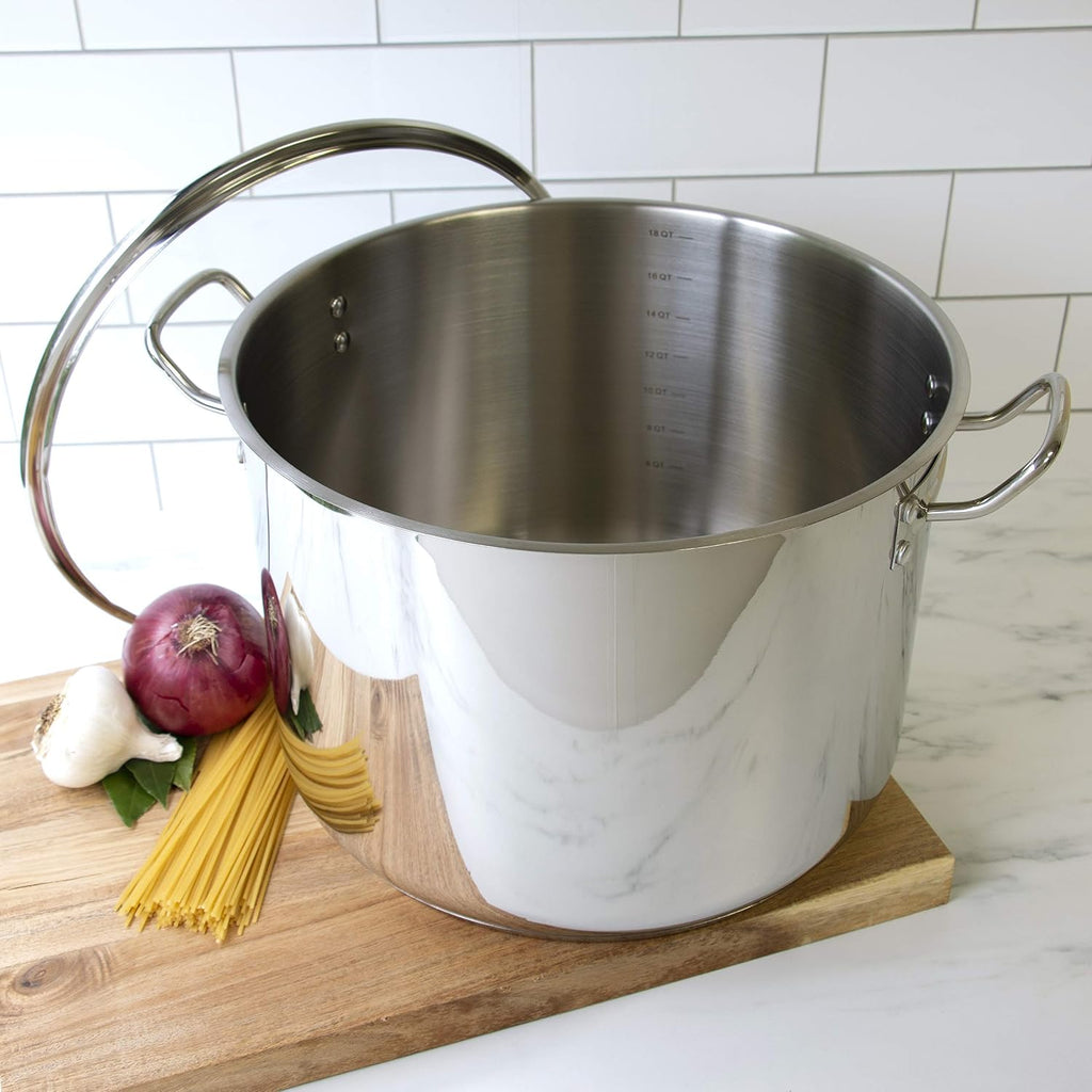20 Quart Stock Pot with Lid, 18/10 Tri-Ply Stainless Steel | Professional Grade Stockpot with Stick Resistant
