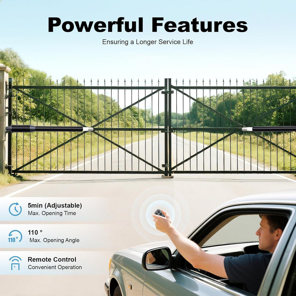 Automatic Dual Swing Gate Opener Kit, Heavy Duty Electric Gate Opener for Doors up to 650LBS, Dual Arm Swing Gates