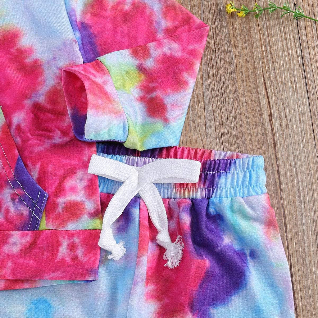 1-6T Toddler Baby Boy Girl Tie Dye Hoodie Pullover Sweatshirt Tops+Long Pants Outfit Set Girls Fall Winter Clothes