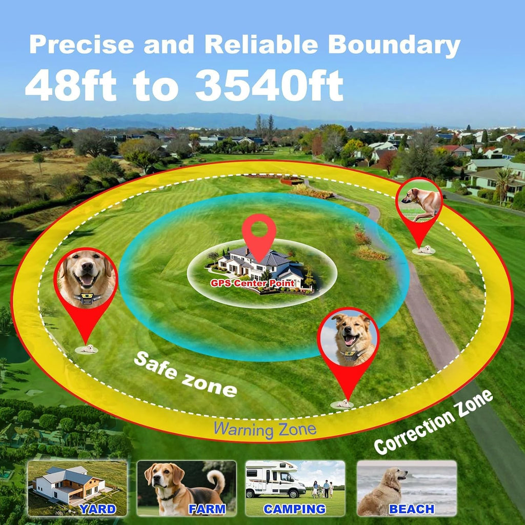 Dog Wireless Fence Pet Electric GPS Fence Containment System, Adjustable Control Range Warning Strength, Wireless