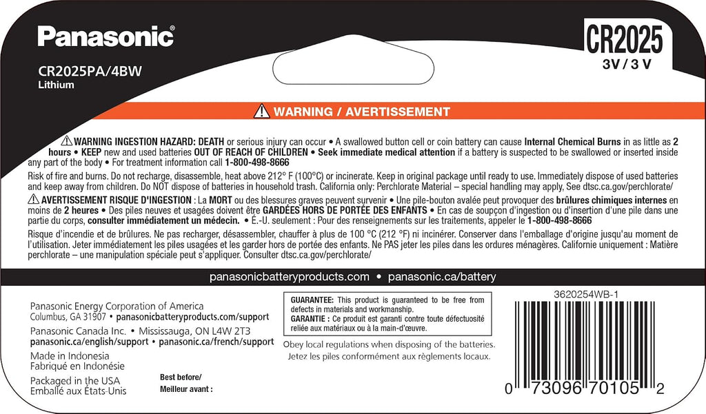CR2025 3.0 Volt Long Lasting Lithium Coin Cell Batteries in Child Resistant, Standards Based Packaging, 4 Pack