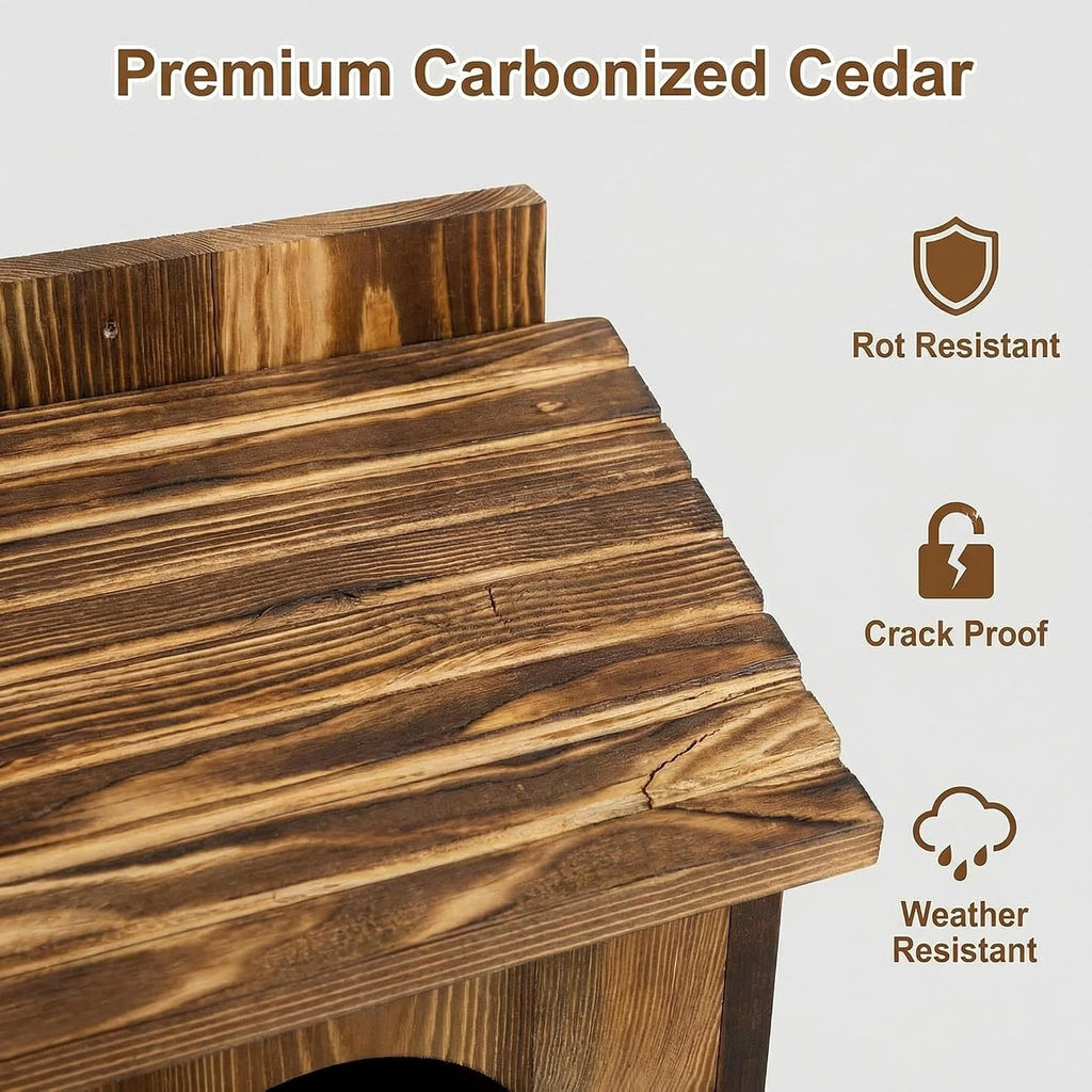 Owl Houses for Outdoors–16"x12"x9.6"Large Carbonized Barred Owl Nesting Box, Waterproof&Ventilated Design