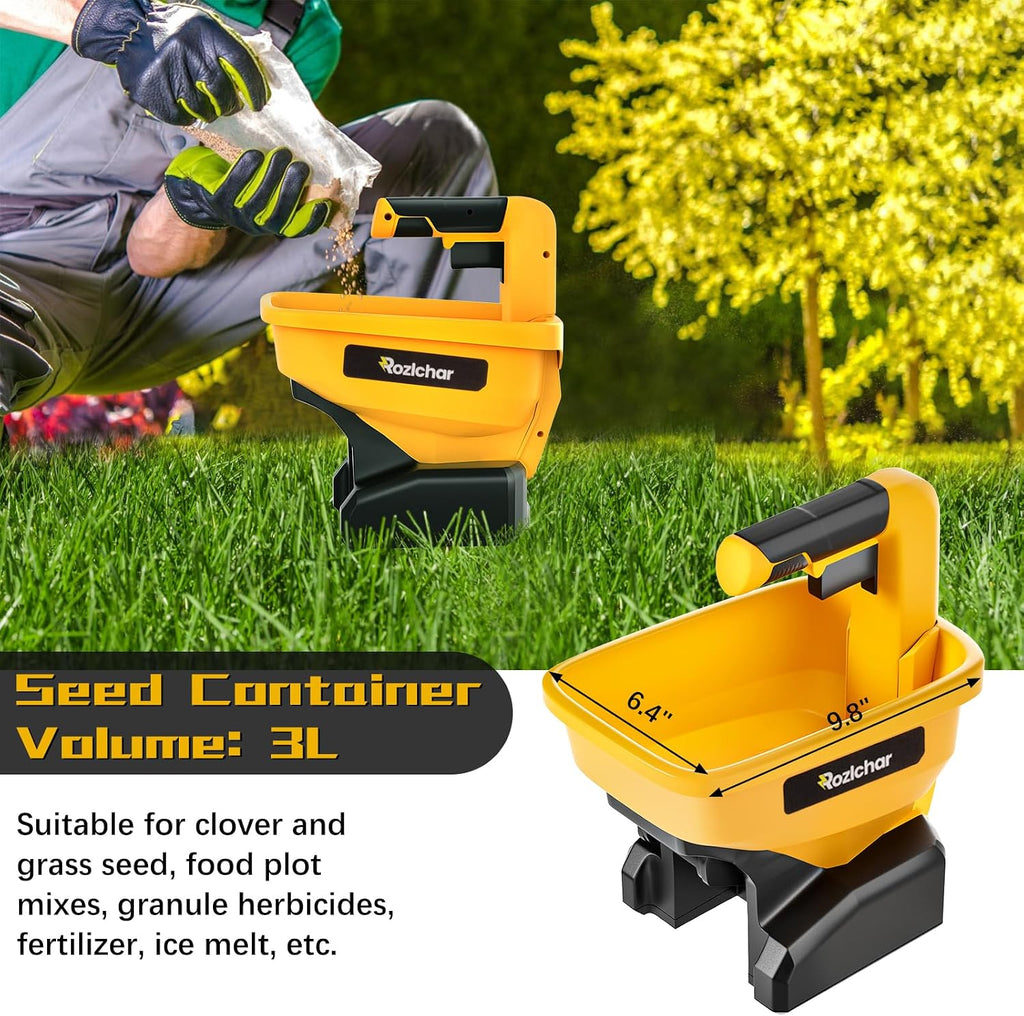 Power Spreader Compatible for Dewalt 20V/60V, Covers 5,000 sq. ft. | Seed spreader, year-round use, tool only
