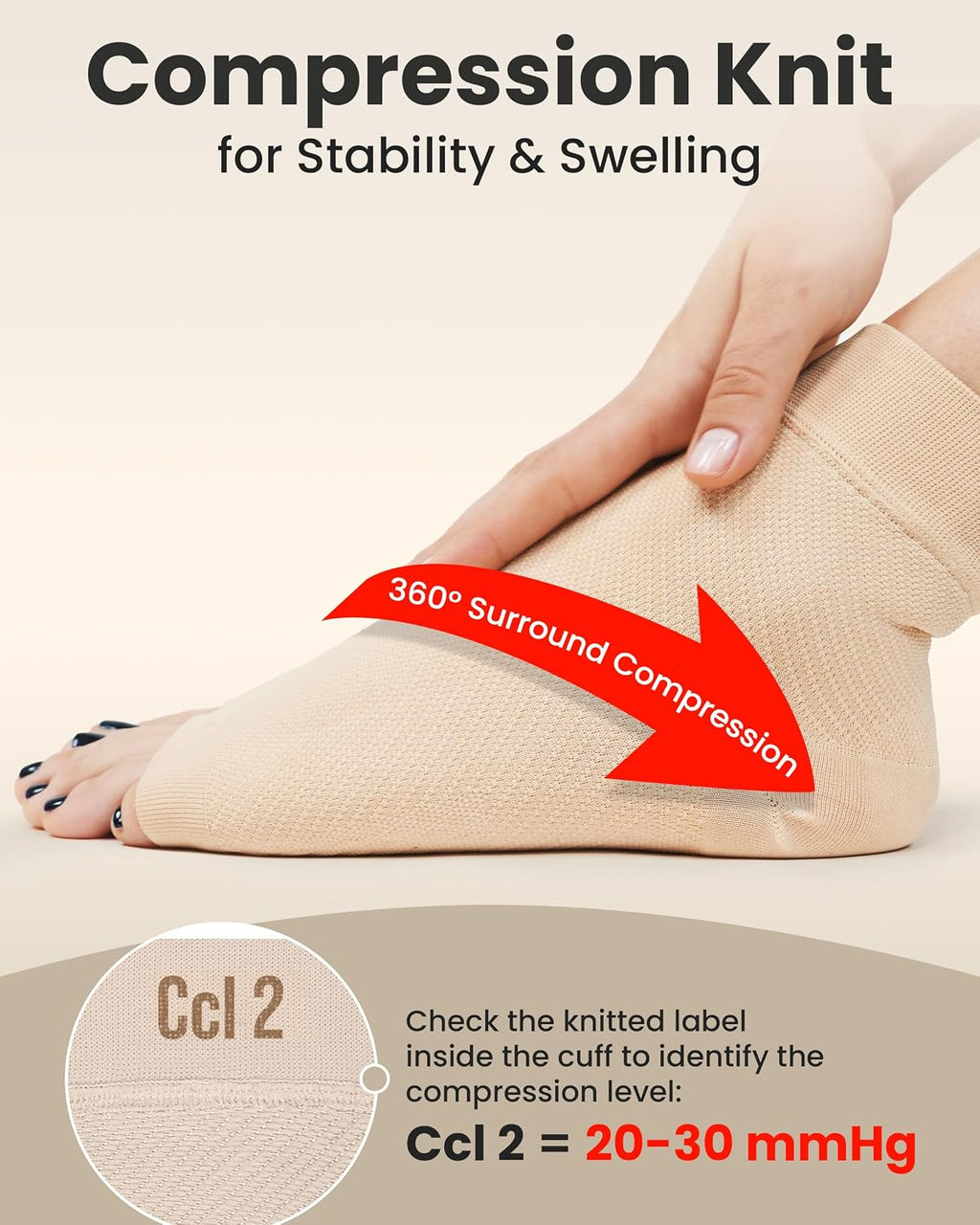 Ankle Compression Sleeve - 1-Pair, Plantar Fasciitis Braces - Open Toe Compression Socks for Swelling, Sprain