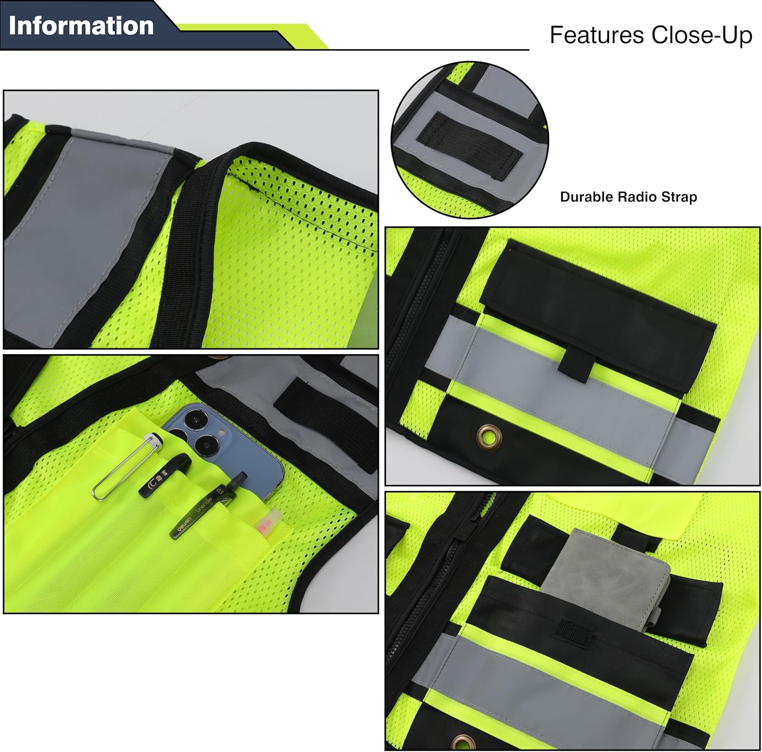 Class 2 High Visibility Reflective Safety Vests Women & Men | With 15 Pockets And Zipper Front,Meets Ansi/Isea Standards