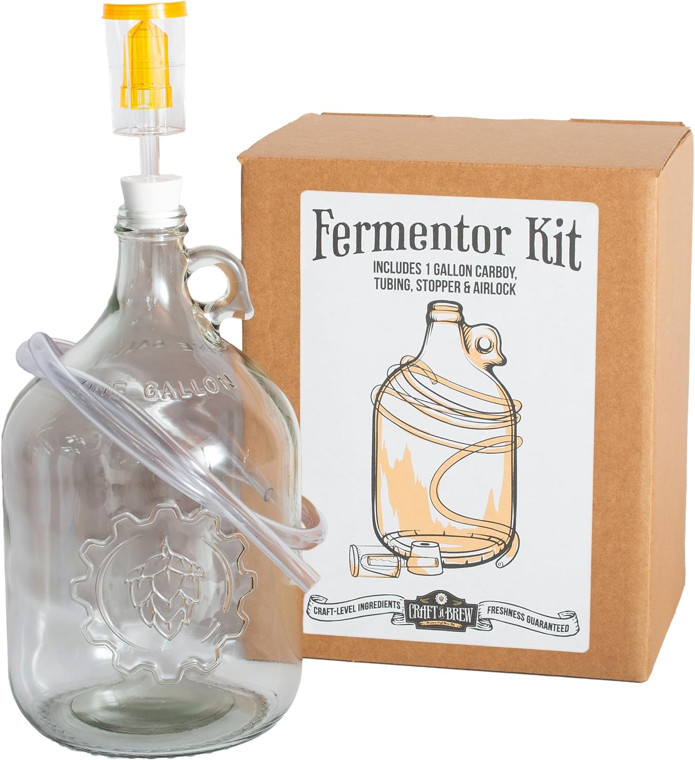 Fermentation Jug 1-pack - For Home Brewing - Includes 1 Gallon Glass Fermenter Jugs, Airlocks, and Silicone Stopper