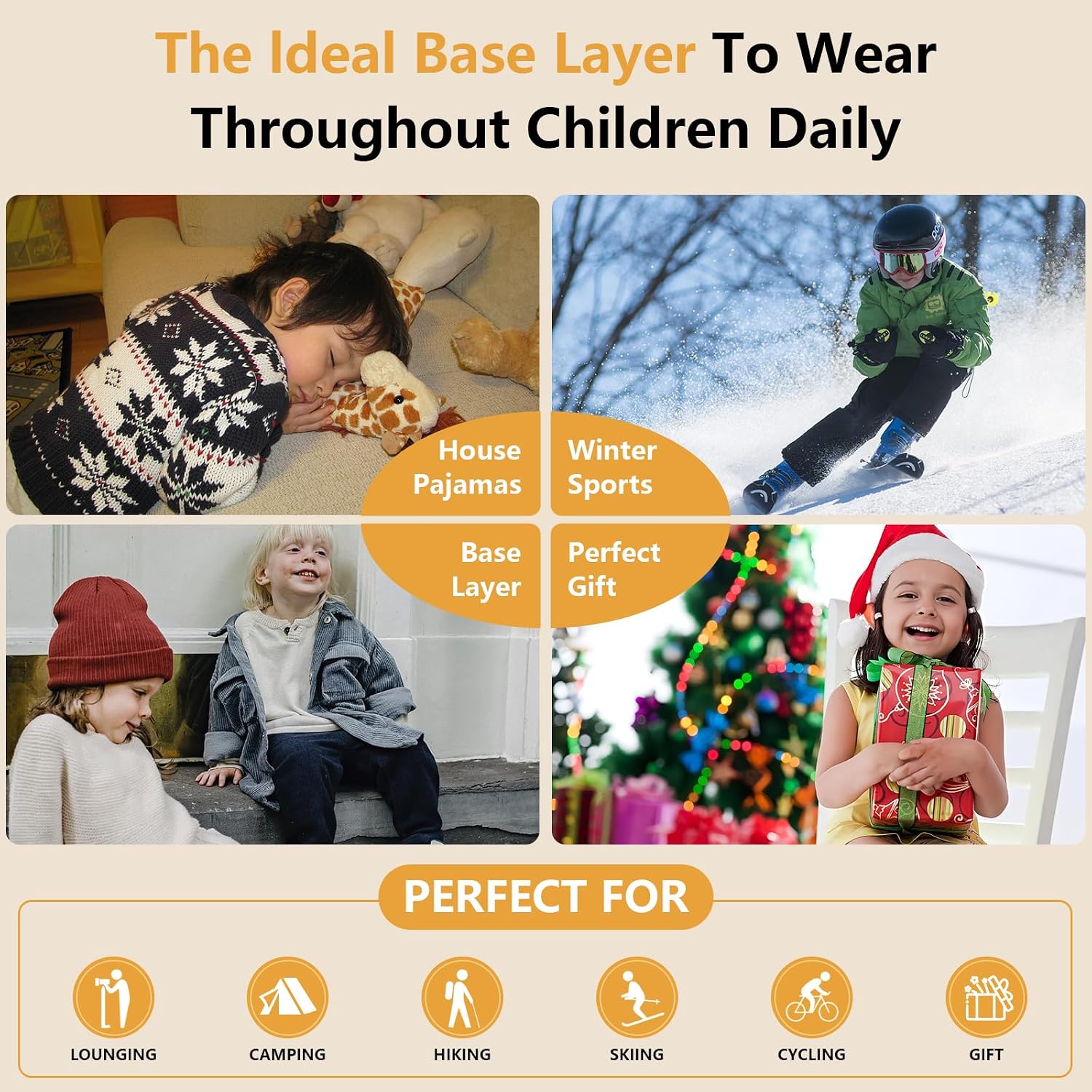 Unisex Kids Thermal Underwear Fleece Lined Long Johns Set Winter Base Layer for Skiing Top Bottom Warm Set Boys Girls