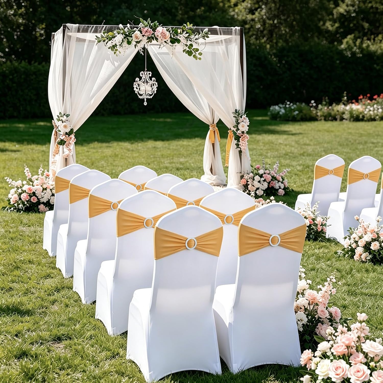 Gold Stretch Chair Sashes 50pcs with Buckle Slider