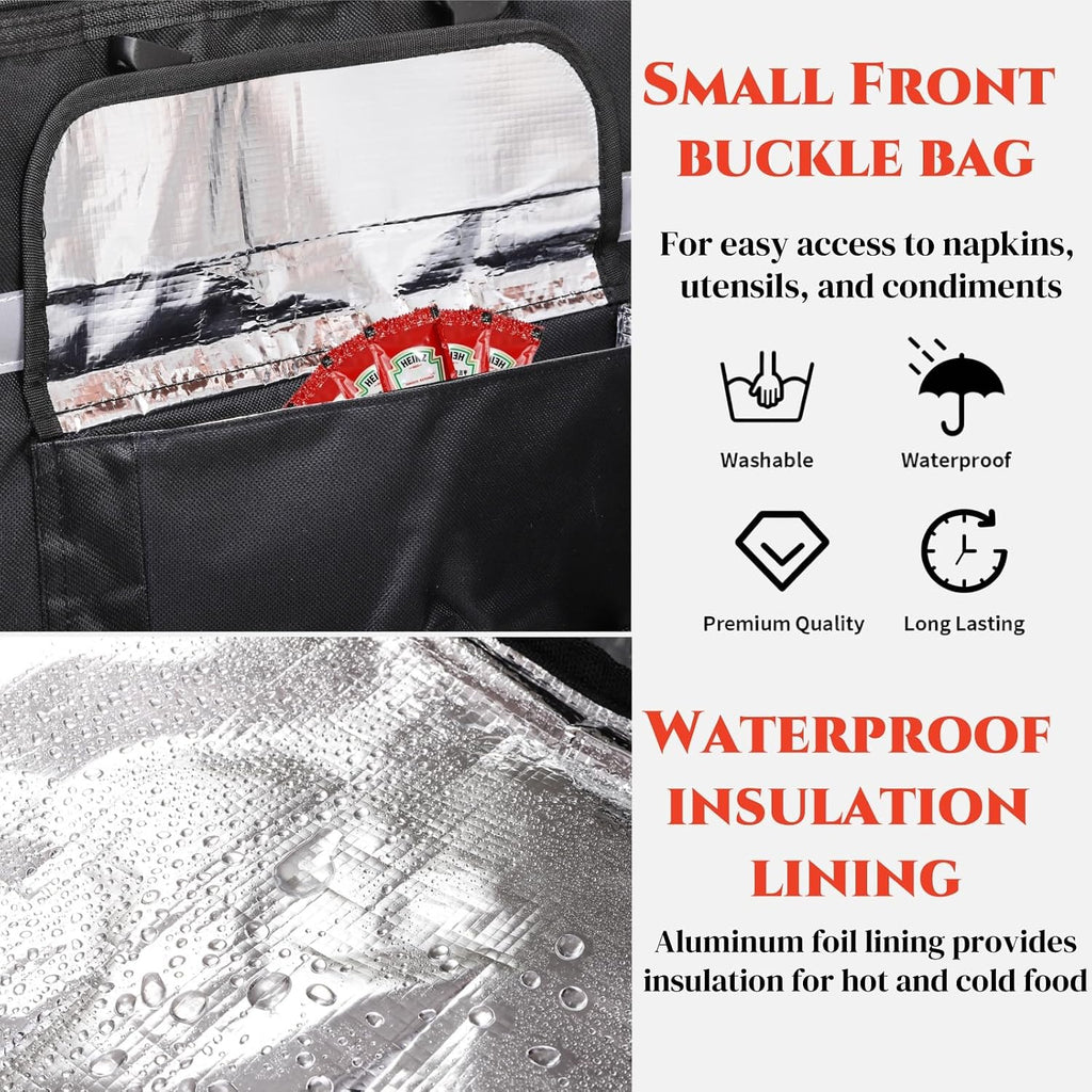 Food Delivery Backpack with 4 Cup Holder, Insulated Hot Pizza Bag