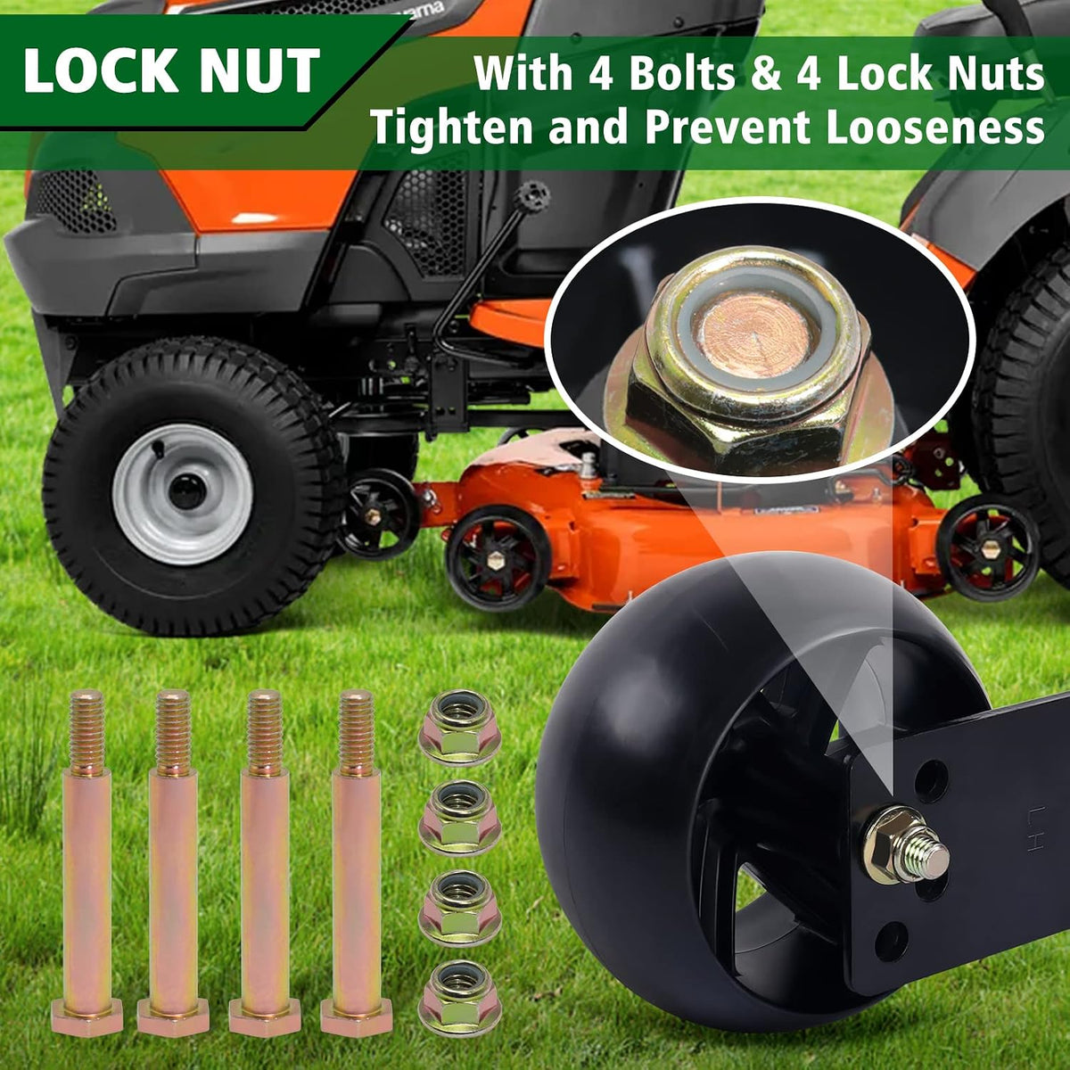 CheeMuii 4 Pack 589527301 Lawn Mower Deck Wheels Kit with Blots & Nuts