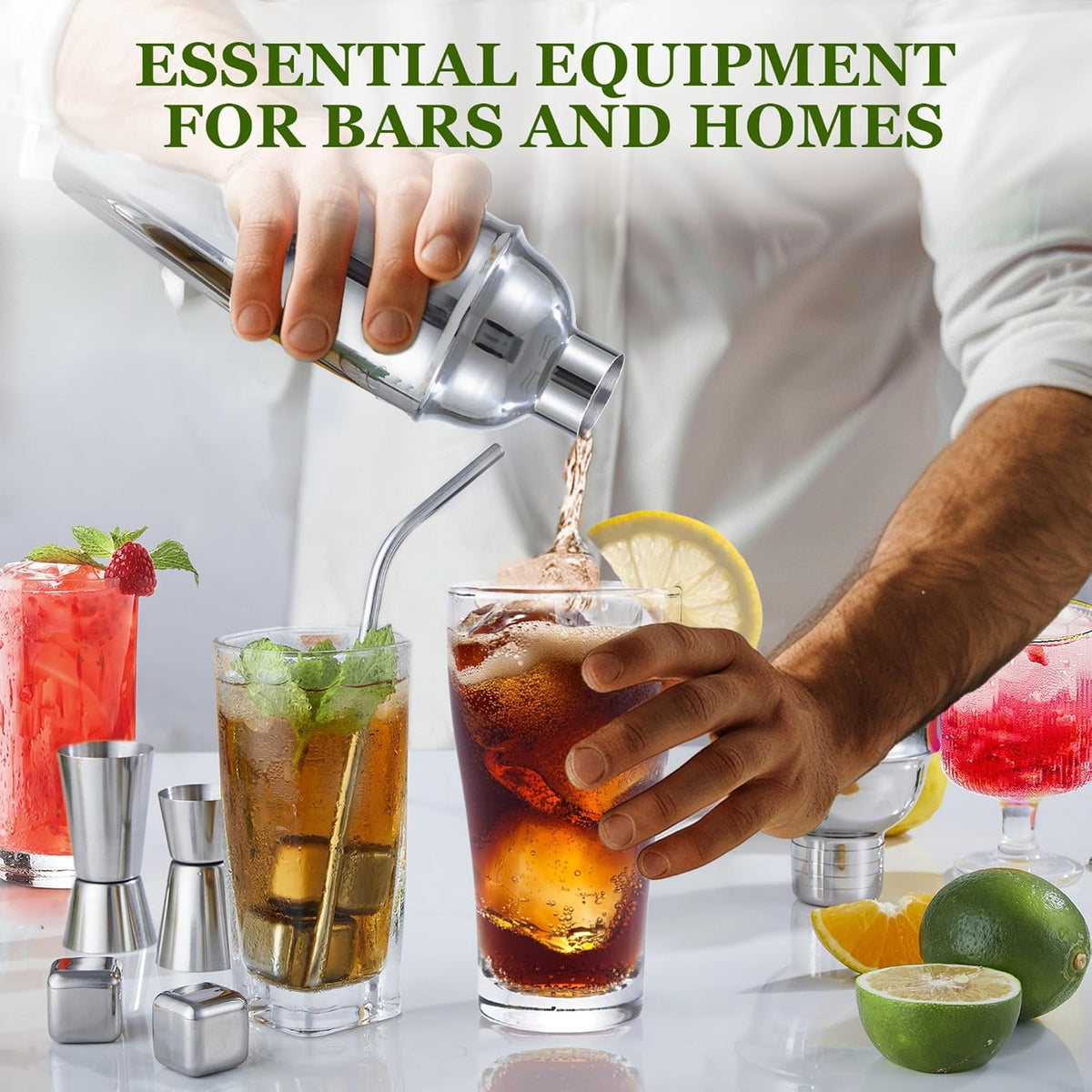 Cocktail Shaker Set, 23 Piece Bartender Kit with Stand 25oz Sliver