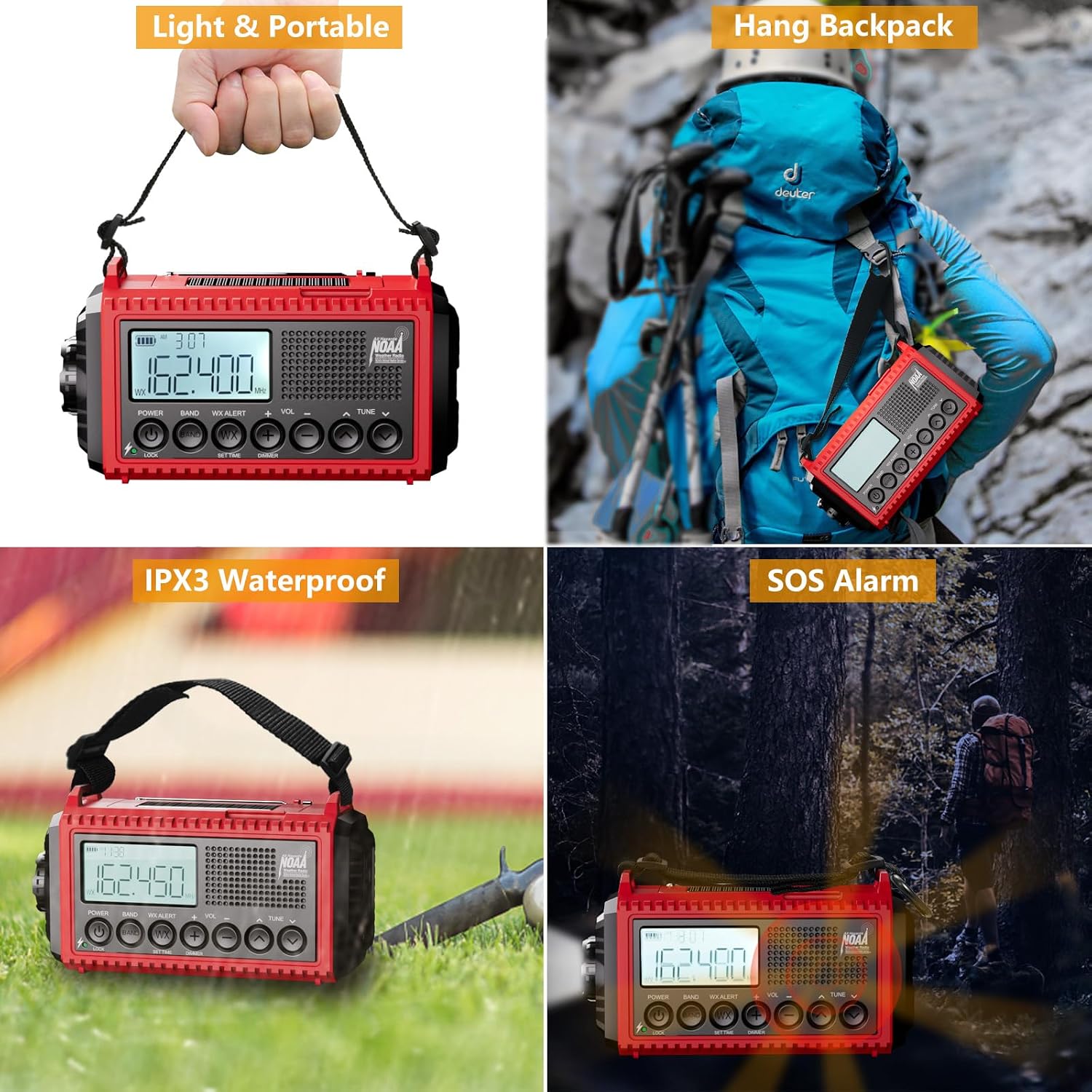 Emergency Radio, 5000mAh/18500mWh Weather Radio, Solar Hand Crank Emergency Radio with AM/FM/SW/NOAA, Cell Phone