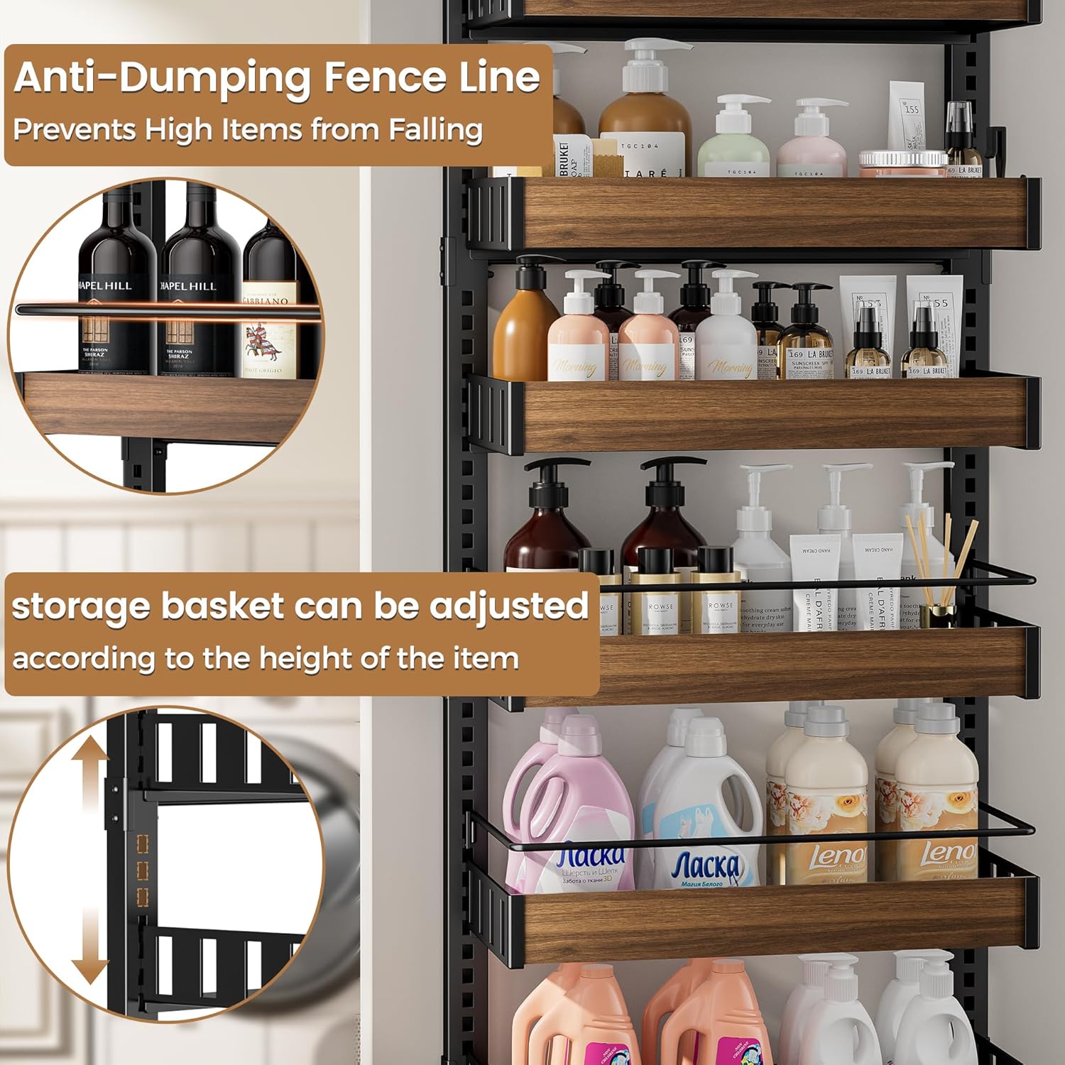8 Tier Over The Door Pantry Organizer, 2 IN 1 Wall Mount or Hanging Spice Rack Seasoning Shelves with Adjustable