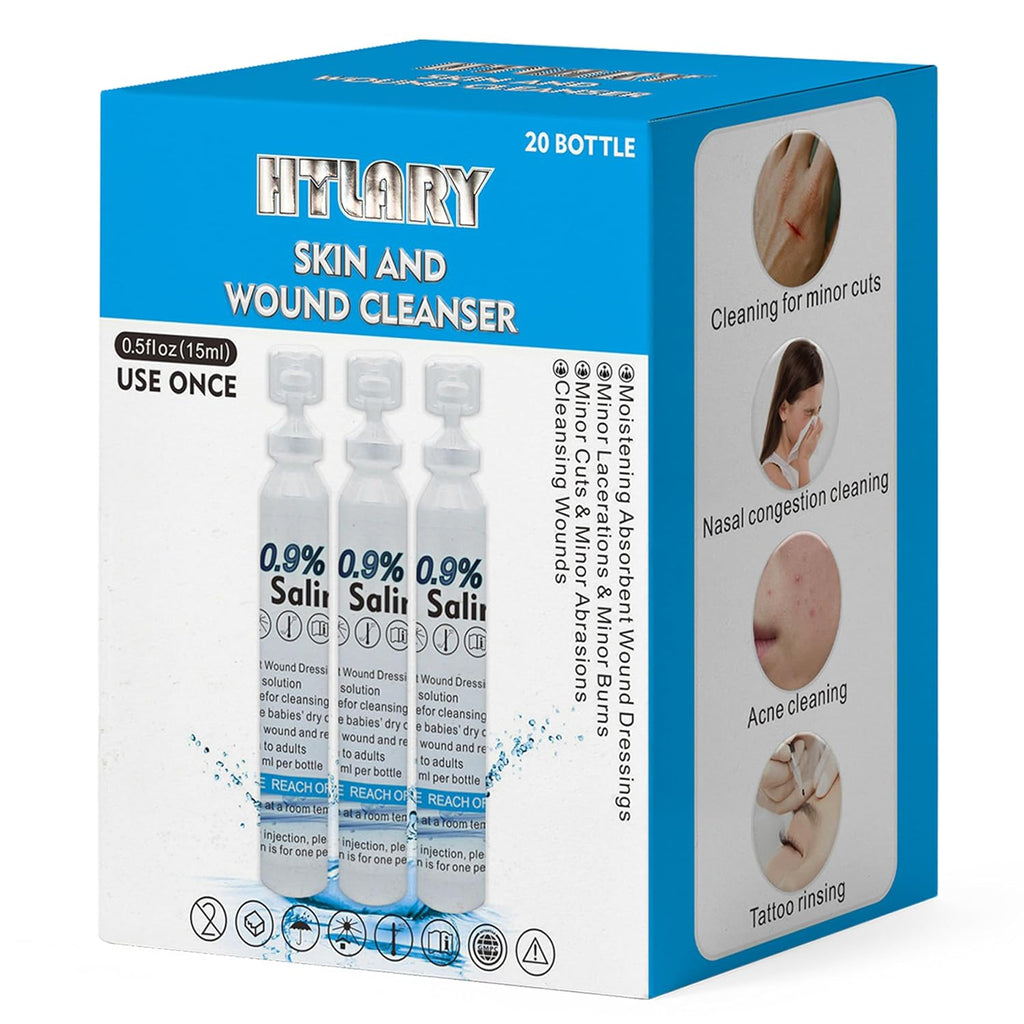 Sterile Saline Solution, 20-Pack Skin and Wound Cleanser, 0.9% Sodium Chloride Wound Wash & Nasal Rinse