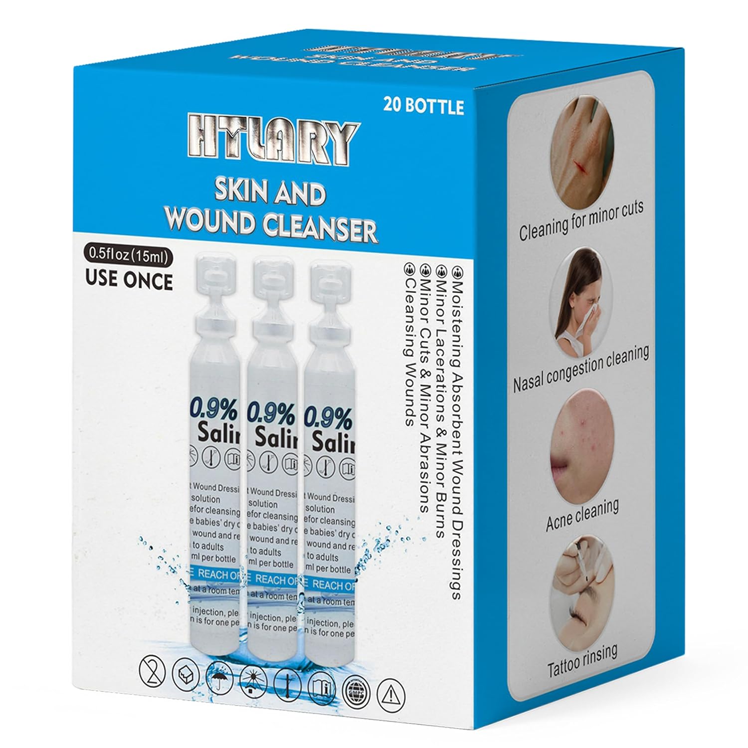Sterile Saline Solution, 20-Pack Skin and Wound Cleanser, 0.9% Sodium Chloride Wound Wash & Nasal Rinse