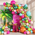 Tropical Luau Balloon Arch Kit 146Pcs Hot Pink Pearl Pink Green Blue Orange Gold Metallic Green Confetti Balloons