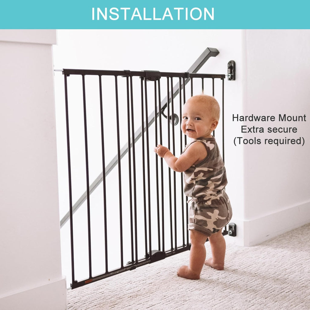 Easy Swing & Lock Baby Gate Series 2: Hardware Mounted Metal Safety for Stairs & Doorways - Adjustable 28.68 to 47.85