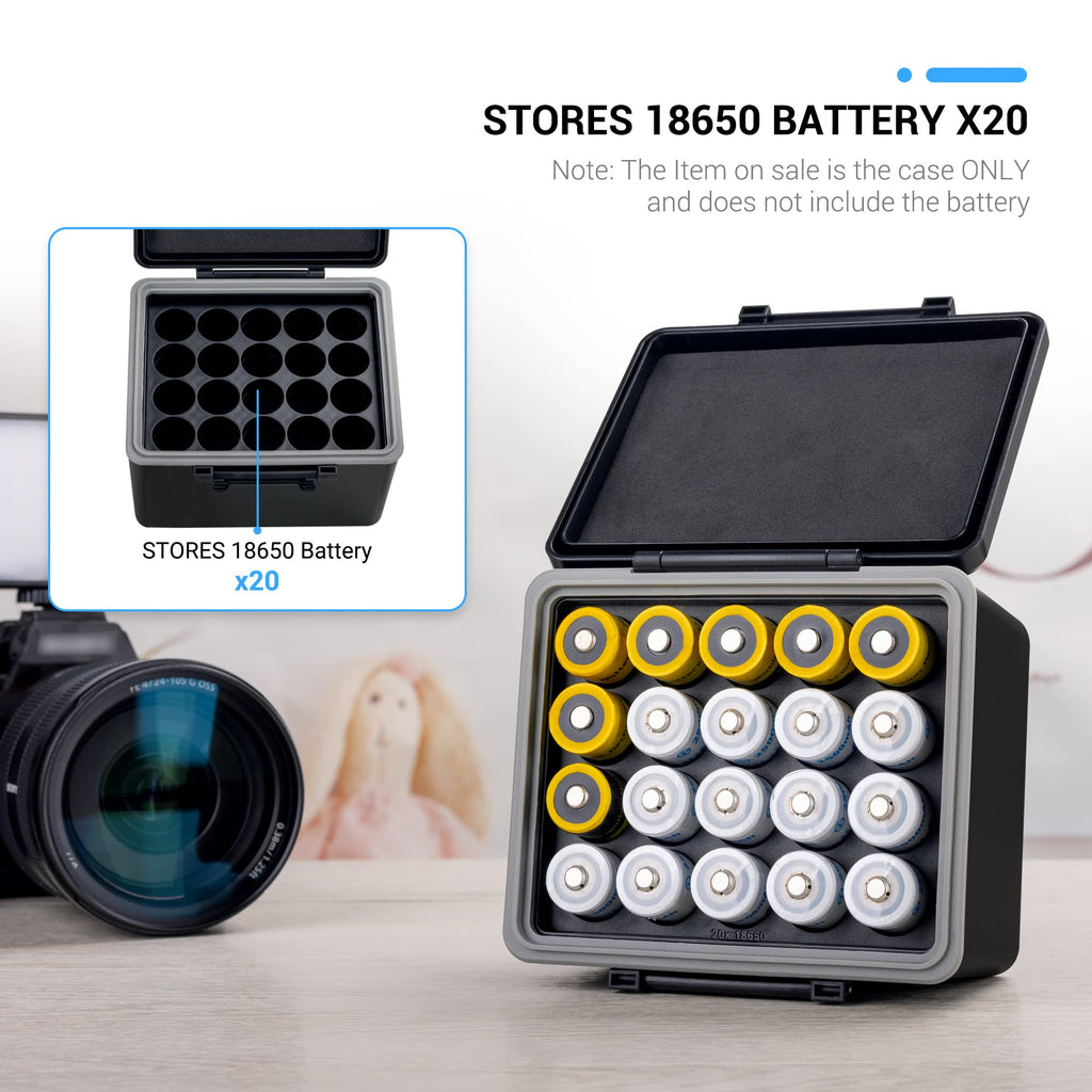 20 Slots 18650 Battery Storage Case Holder Container Box，High Capacity