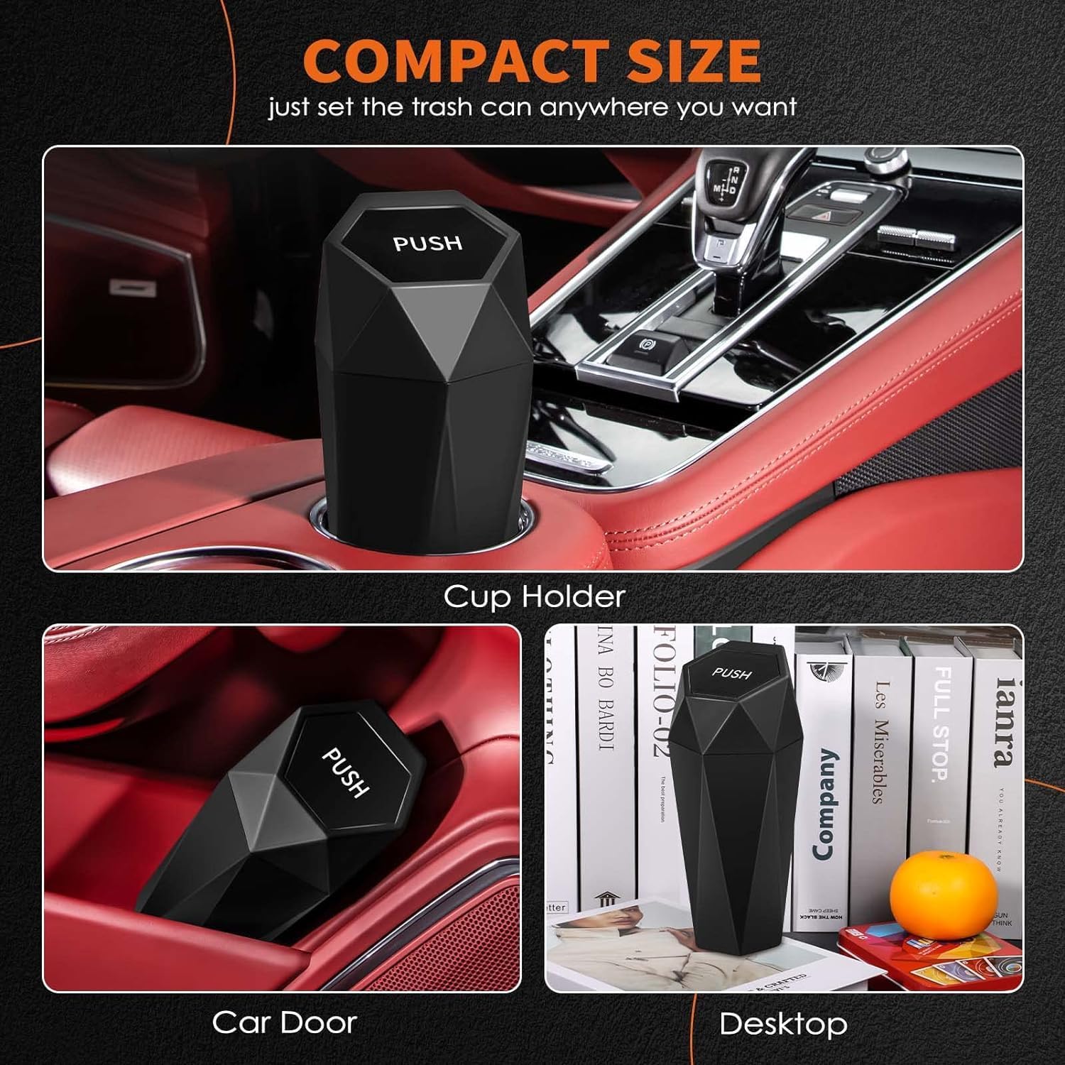 Car Trash Can with Lid - 2 Pack, Car Accessories for Interior, Leakproof Vehicle Garbage Can with 30 Attached Trash