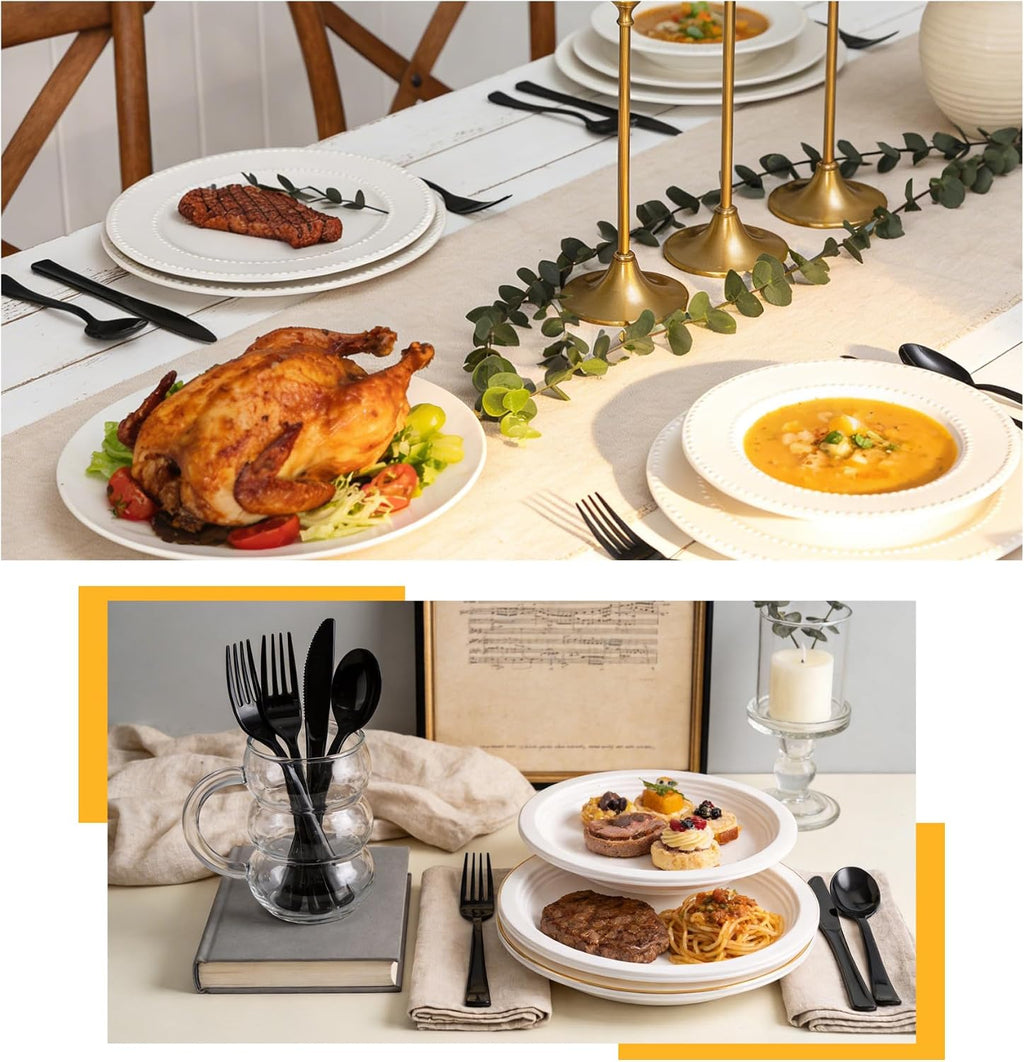 200PCS Black Plastic Silverware, Heavy Duty Disposable Utensils/Cutlery