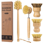 5 Pack Bamboo Dish Brush Set with 14’’ Bottle Brush