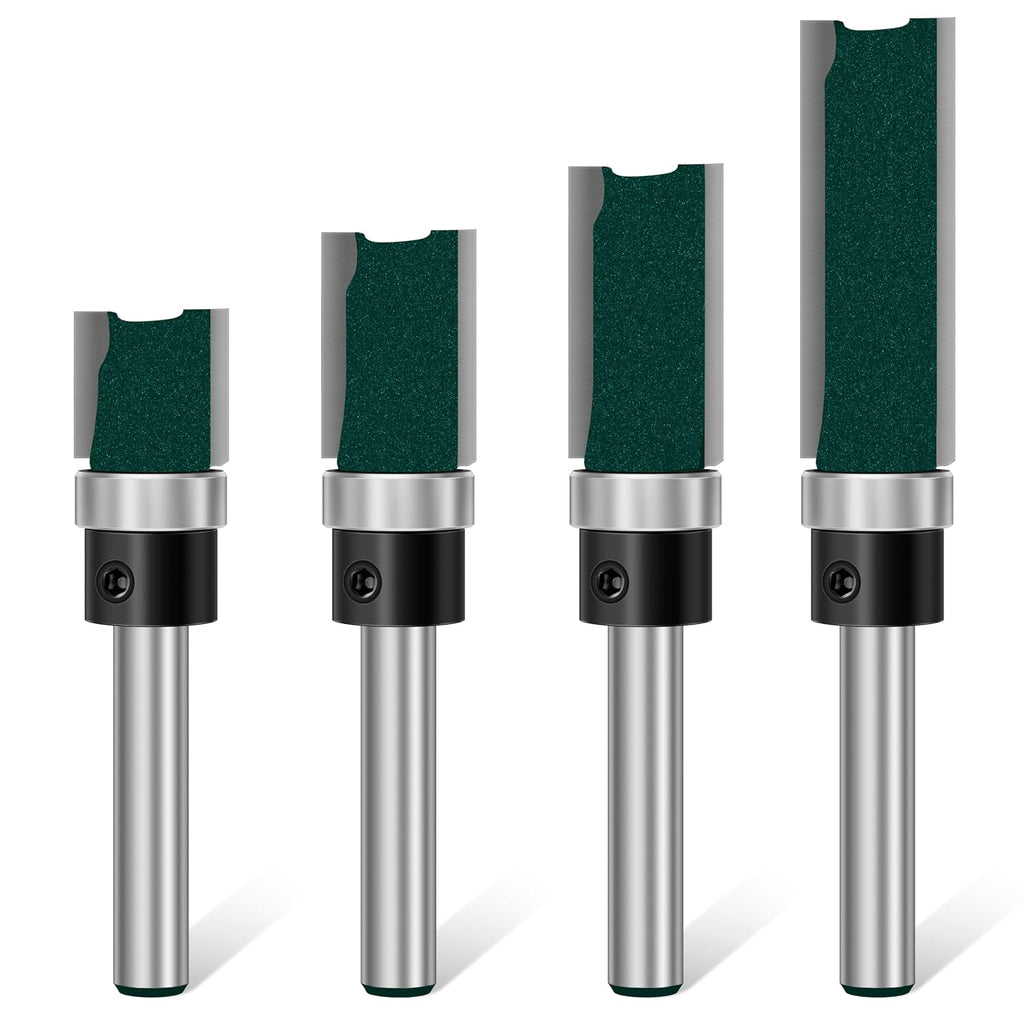 Flush Trim Router Bit Set 4 Pcs Straight Cut Router Bits 1/4 Inch Shank, Carbide Tipped Pattern Template Route Bit