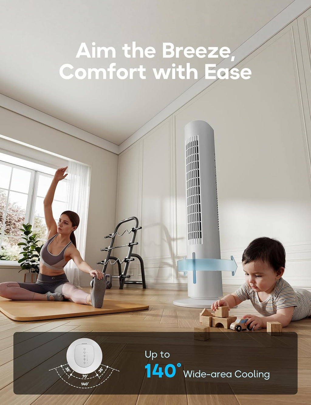 Windowless Portable Air Conditioner, 35.2" Evaporative Air Cooler for Room No Window, 7H Timer, 4 Modes, Remote