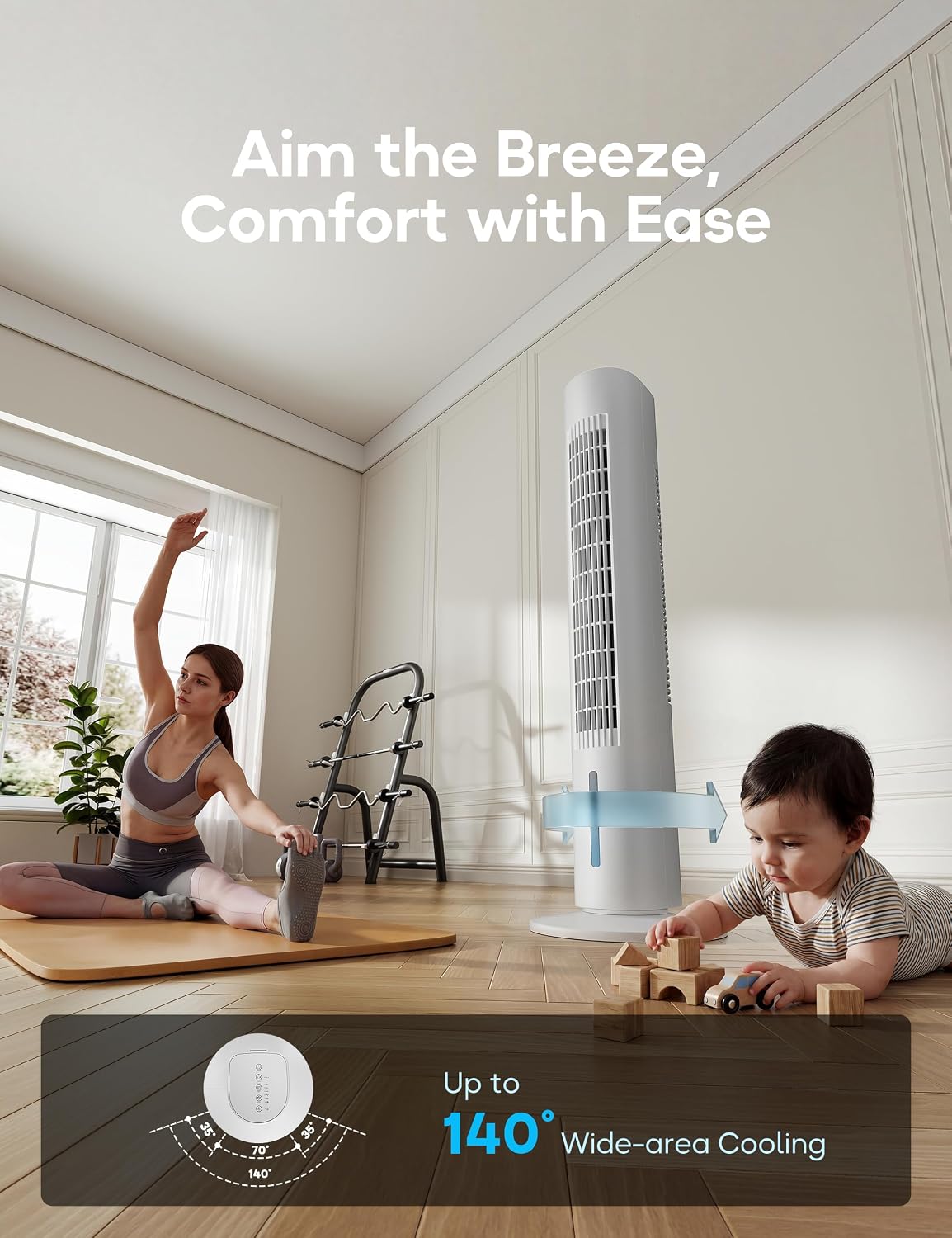 Windowless Portable Air Conditioner, 35.2" Evaporative Air Cooler for Room No Window, 7H Timer, 4 Modes, Remote