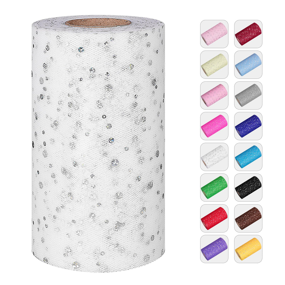 Glitter Tulle Rolls, 6” by 50 Yards Tulle Fabric Rolls(White)
