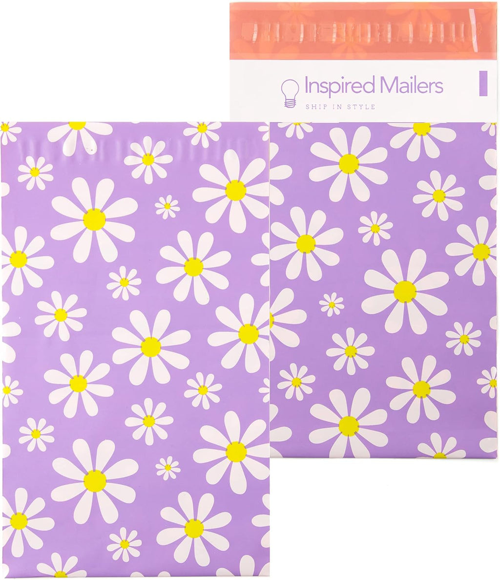 100 Small Poly Mailers 6x9 -Purple Daisies- Mailing Bags