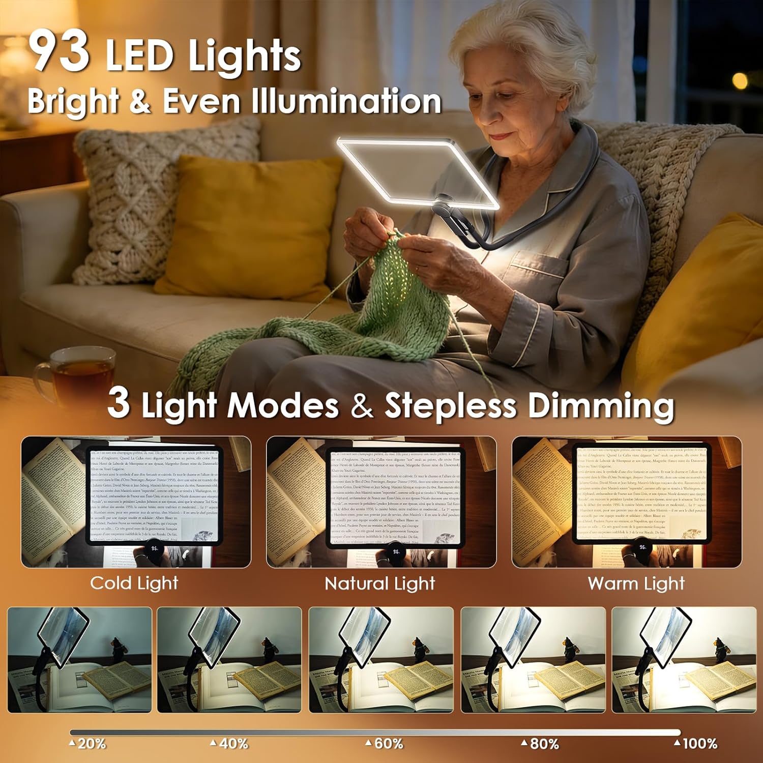 Magnifying Glass with Light for Reading, Rechargeable 5X Full Page 9.25" x 6.5" Book Magnifer Neck Wearable Hands