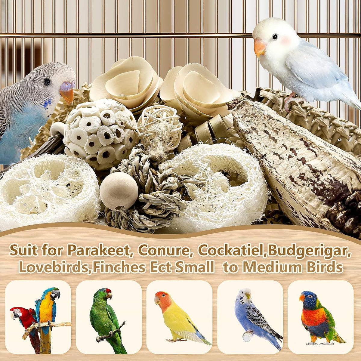 Natural Bird Toy Foraging Parrot Shredding Toys Box Conure Chewing Toys for Cockatiel Lovebird Parakeet Budgie