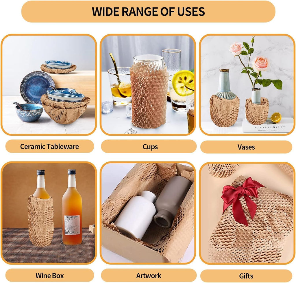 Honeycomb Packing Paper, 15"x300' Honeycomb Cushioning Bubble Wrap Paper Roll for Moving Shipping Breakables